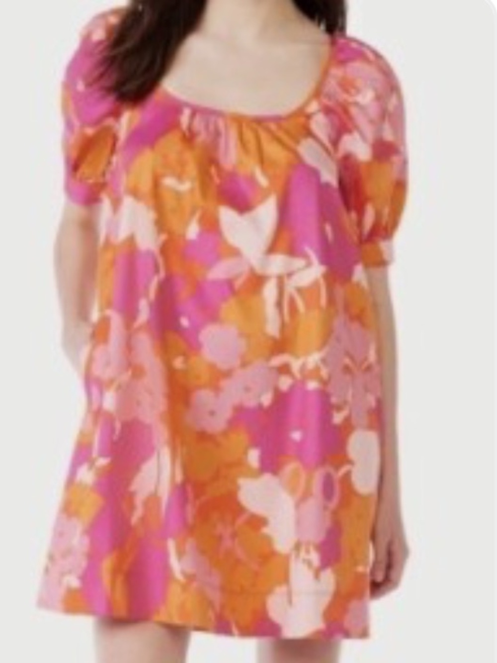 Free Assembly Pink & Orange Floral Mini Dress with Puffy Sleeves